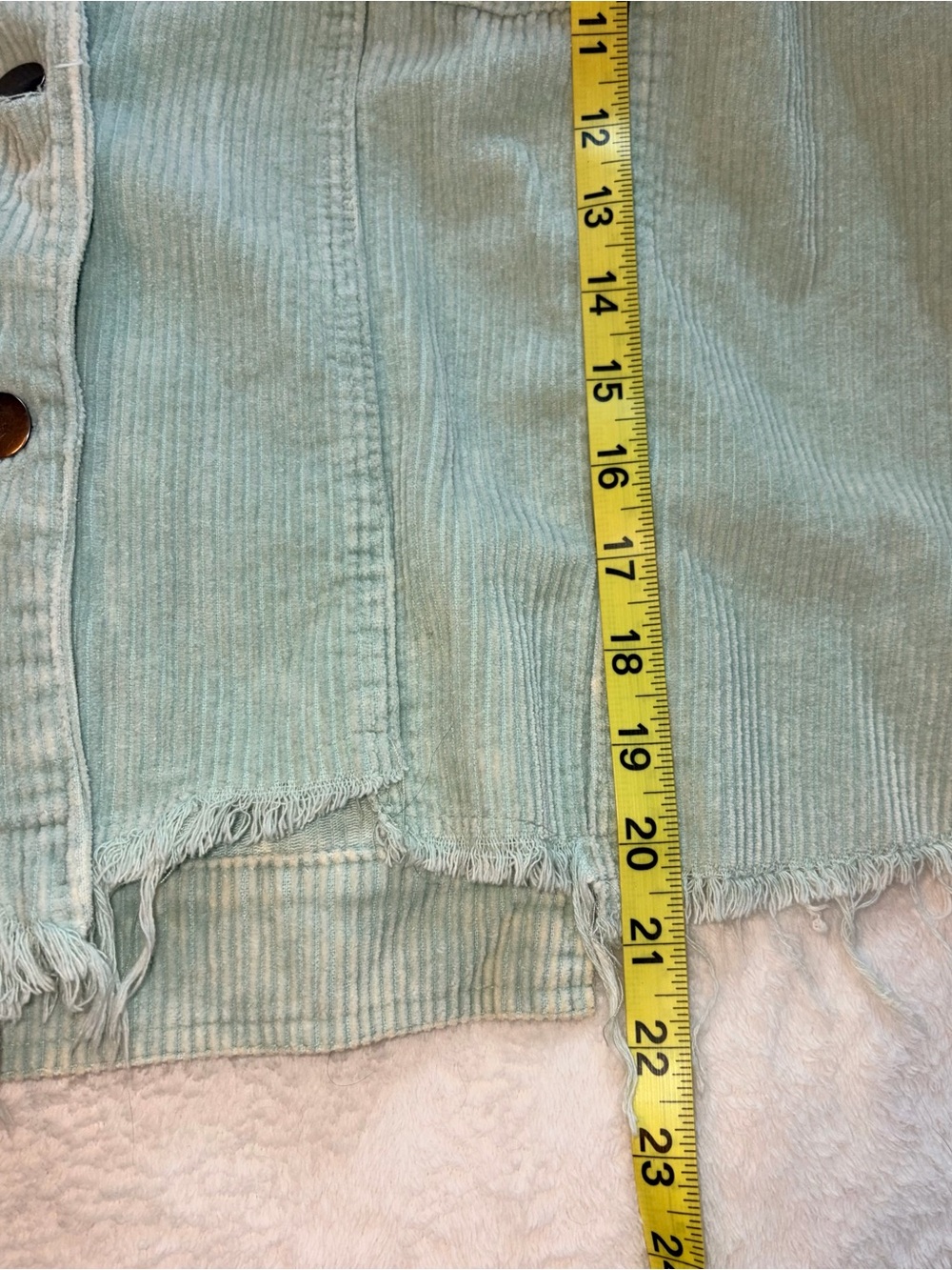 POL Corduroy Button Up Trucker Jacket Light Green Raw Hem Sz L - Picture 7 of 8
